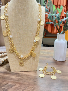 Hanging Coins Pearls Necklace