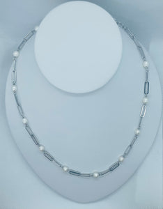 SILVER CHAIN PEARLS NECKLACE